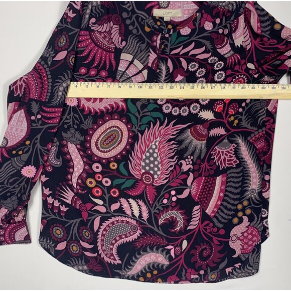 Loft Shirt Womens Large Sheer Long Sleeve Black Burgundy Paisley Boho - Picture 3 of 9